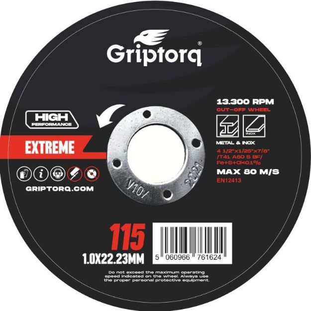 METAL/INOX CUTTING DISC EXTREME GRIPTORQ 115 X 1.0 X 22MM