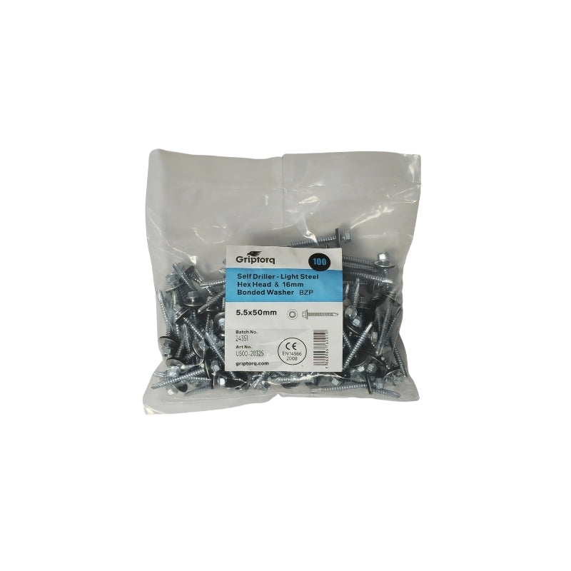 GRIPTORQ 5.5 SELF DRILL HEX HEAD LS3 & W16 BZP (PK 100)